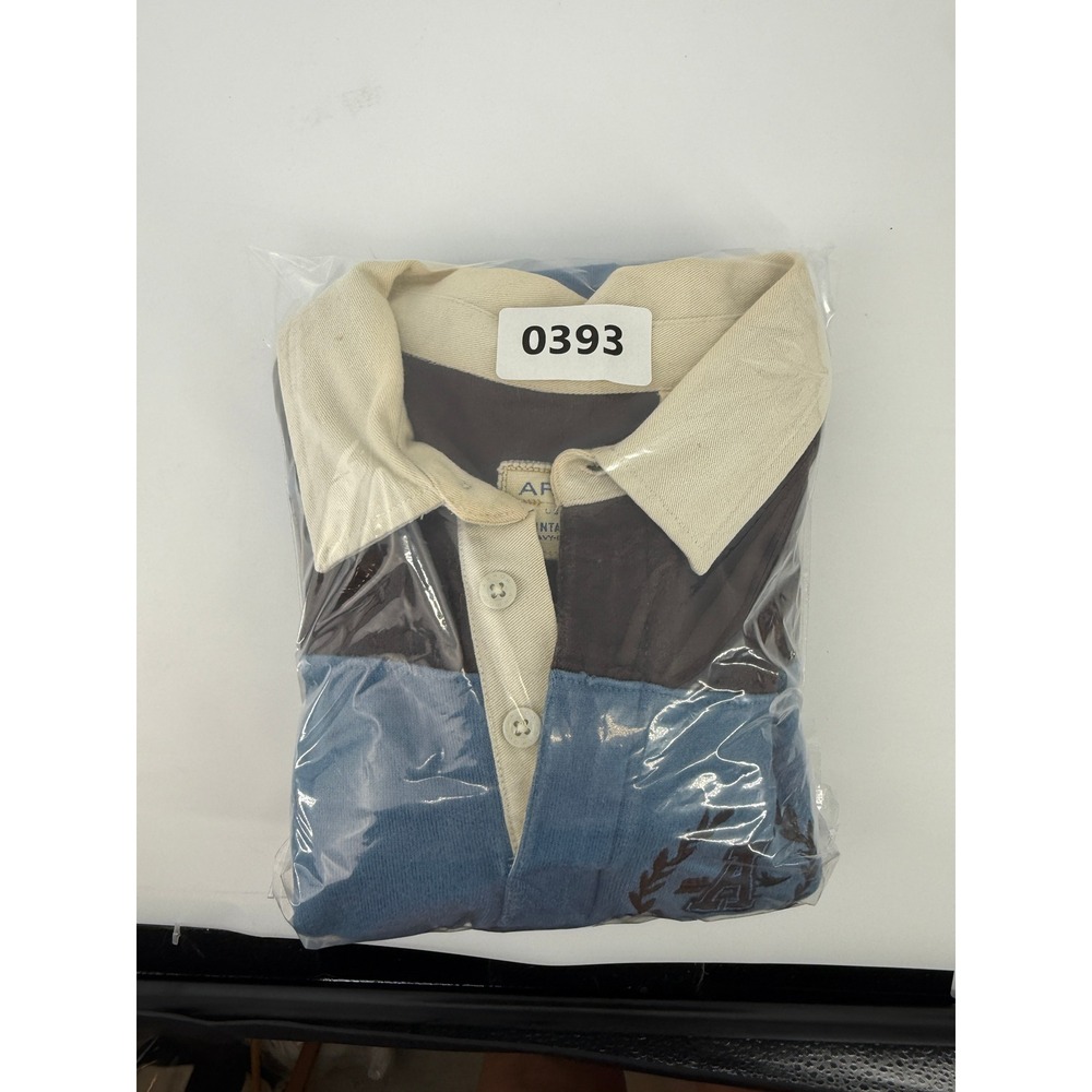 Arrow Vintage Rugby Shirt Mens‎ Large Brown Blue Striped Heavy Duty Cotton Polo - Picture 9 of 9